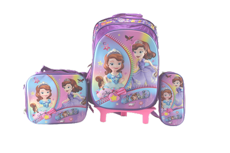 869 - Cartable scolaire à roulette 3 pièces Princess Sofia