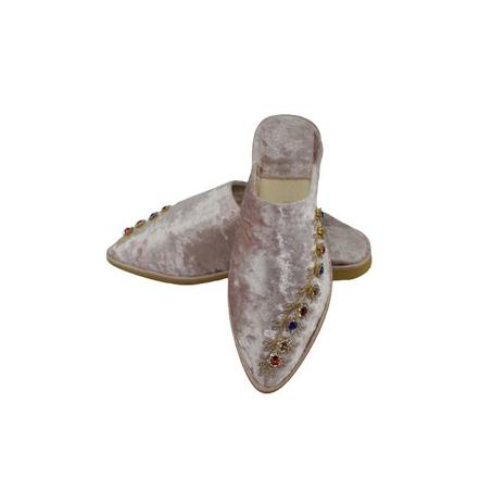 285-Babouches femme brodé avec sac à main en tissu de velours brillant - Rosé