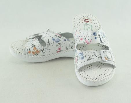 818-Sandale femme Blanc - Flower, sandale en cuir souple et léger, confortable