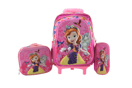 874 - Cartable scolaire à roulette 3 pièces Princess Sofia