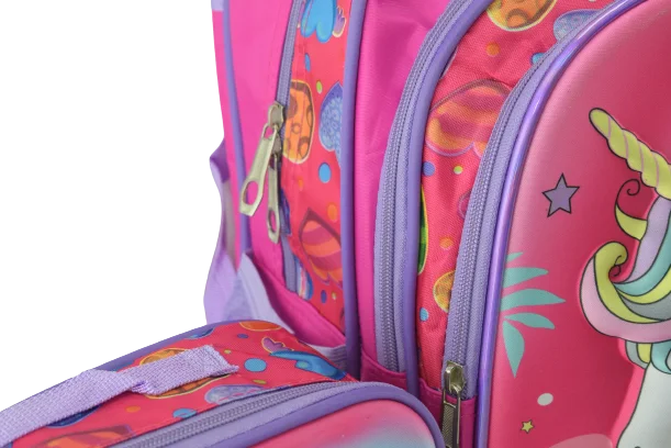 844 - Cartable scolaire à roulette 3 pièces Unicorn