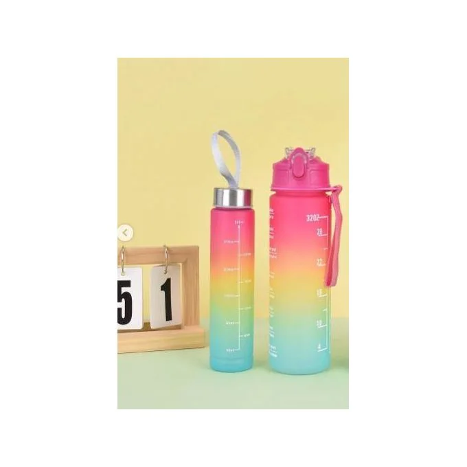 1123-Lot de 2 bouteilles gourdes - 900 ml et 300 ml - Antifuite - Avec paille - Sans BPA - Avec marqueur de temps