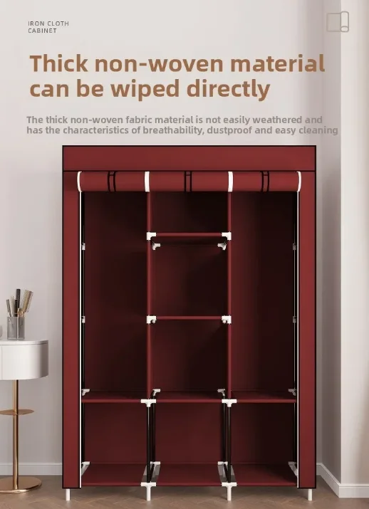 Armoire Penderie pliable à 3 portes 8 étagères Pour Rangement de vêtements