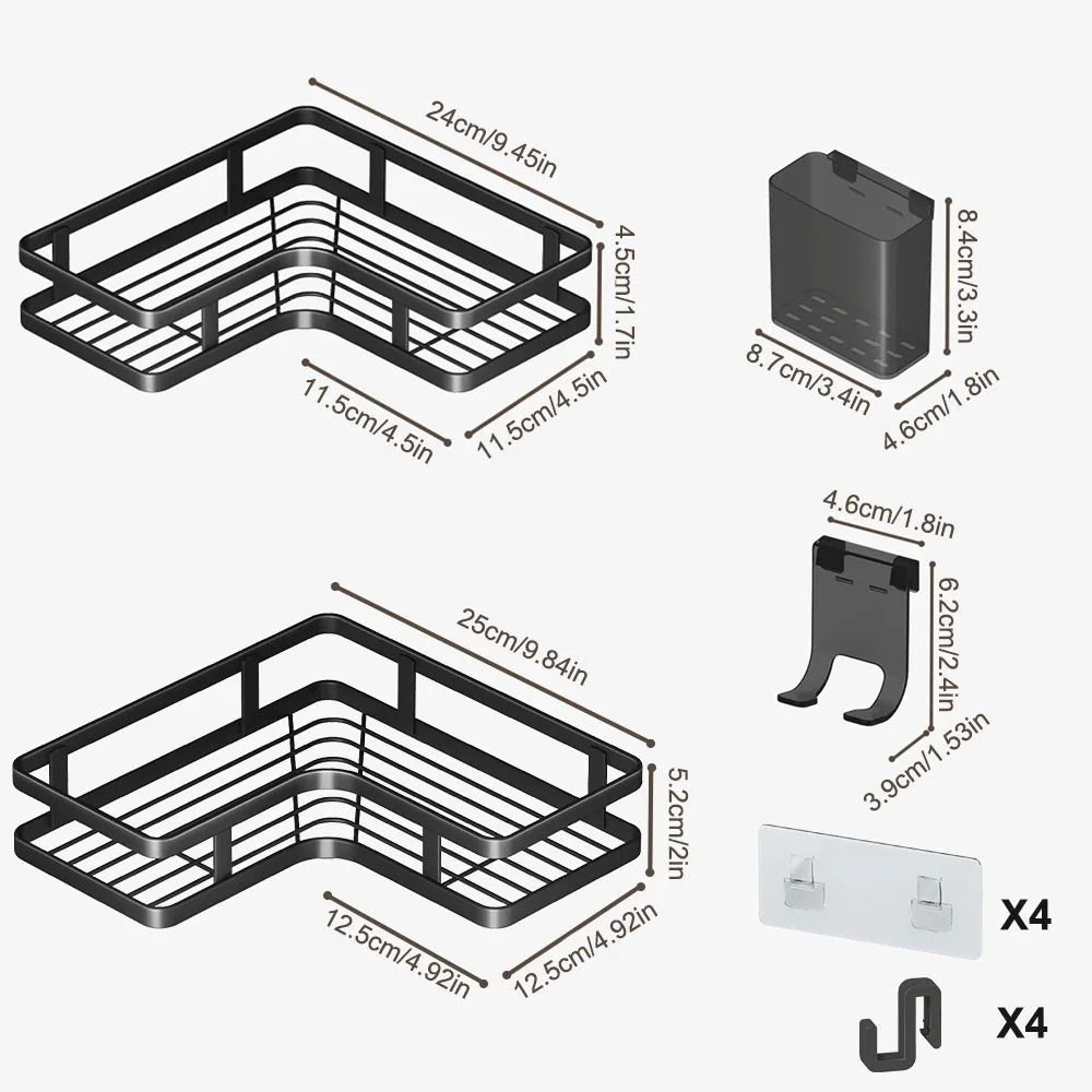 Étagère d'angle Double couche en acier inoxydable, 6 pièces, organisateur mural sans perçage pour salle de bain, coin cuisine et rangement de salle de bain