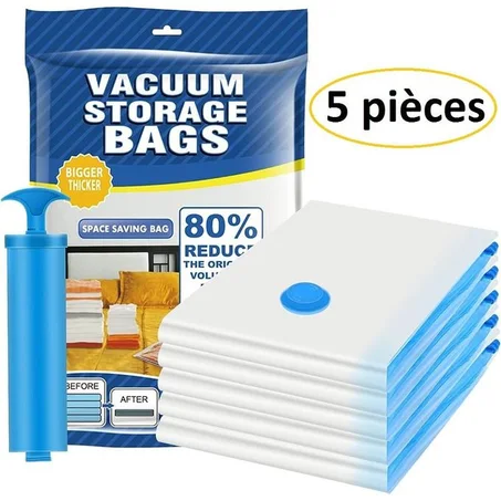 Lot de 5 Sac de Rangement sous vide pour Voyage avec Pompe