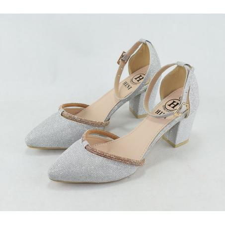 292 - Escarpins à bout pointu à talons hauts à bride de cheville - Argent - EU 40