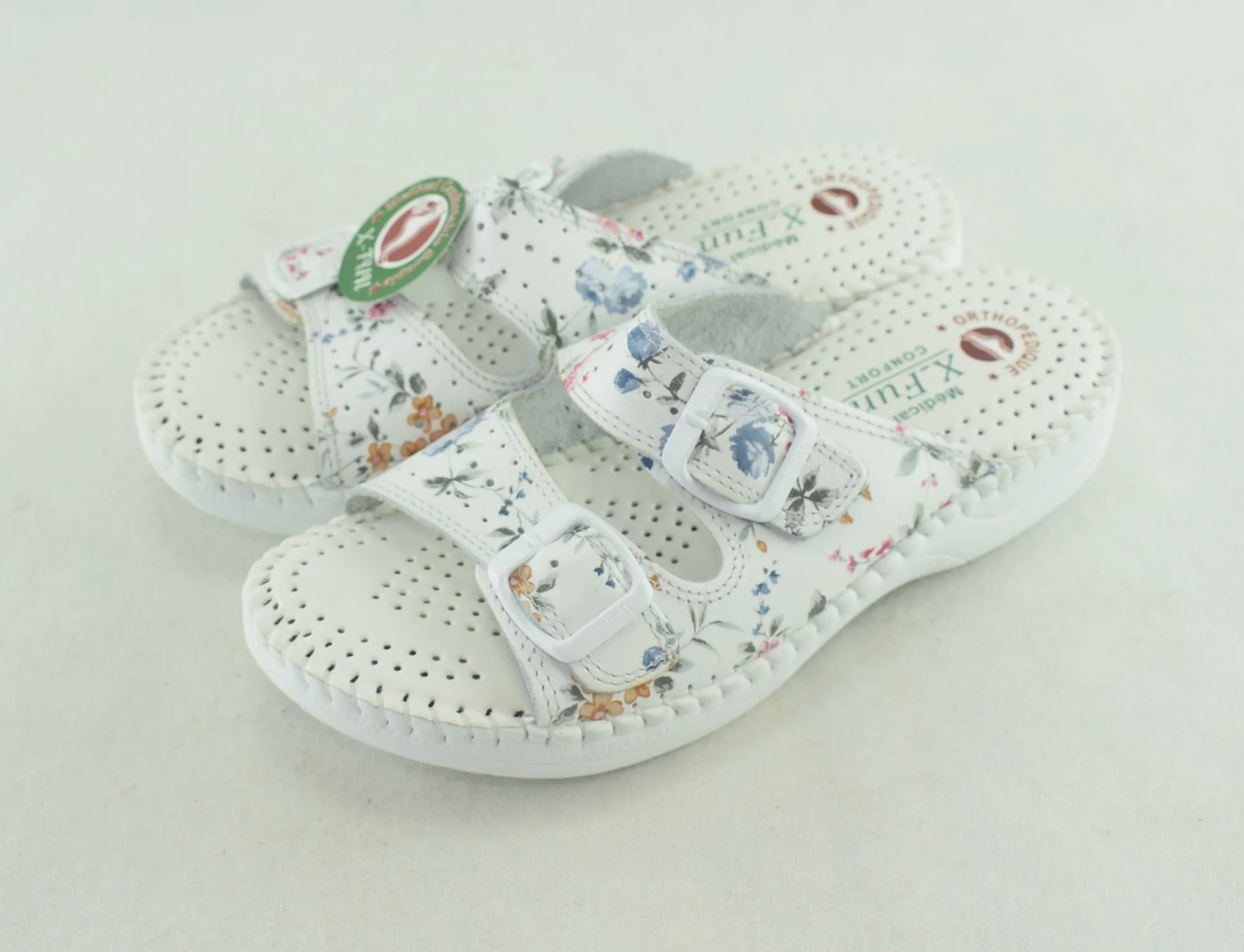818-Sandale femme Blanc - Flower, sandale en cuir souple et léger, confortable