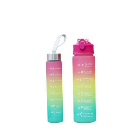 1123-Lot de 2 bouteilles gourdes - 900 ml et 300 ml - Antifuite - Avec paille - Sans BPA - Avec marqueur de temps