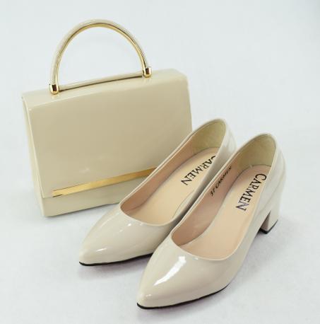 339 - Escarpins chaussures femme à talon haut avec sac - Beige