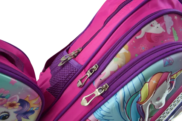 862 - Cartable scolaire à roulette 3 pièces Unicorn