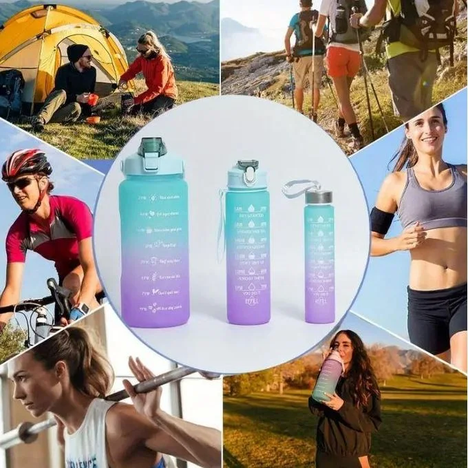1095-Lot de 3 bouteilles gourdes - 2 l - 750 ml et 300 ml - Anti-fuite - Avec paille - Sans BPA