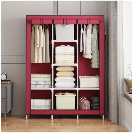 Armoire Penderie pliable à 3 portes 8 étagères Pour Rangement de vêtements