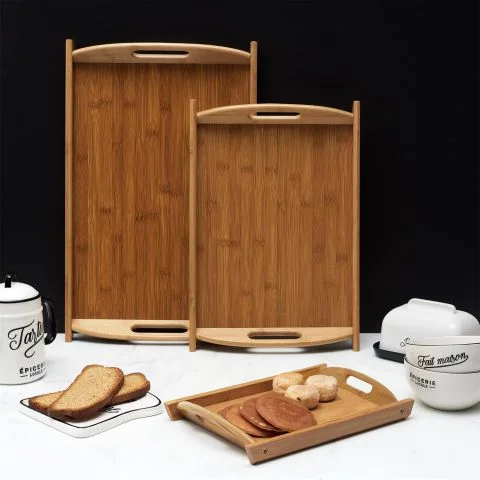 349 - Ensemble de 3 plateaux en bambou en bois lavables de qualité supérieure - DV-265