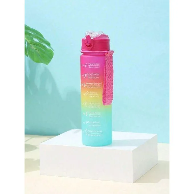 1123-Lot de 2 bouteilles gourdes - 900 ml et 300 ml - Antifuite - Avec paille - Sans BPA - Avec marqueur de temps
