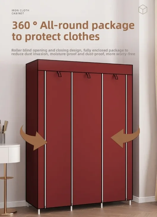 Armoire Penderie pliable à 3 portes 8 étagères Pour Rangement de vêtements