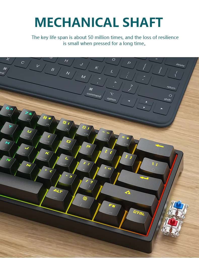 883 - Mini Clavier de Jeu Mécanique Filaire 60%, Ultra-Compact Rétroéclairé RGB