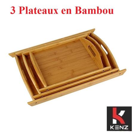 349 - Ensemble de 3 plateaux en bambou en bois lavables de qualité supérieure - DV-265