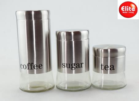 382 - 3 Bouteilles de stockage de Sucre, Café & thé, Boîte de rangement de cuisine - H4082