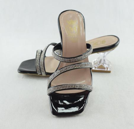 444-sandales élégant pour femme avec talon transparent 2023-2024 Noir