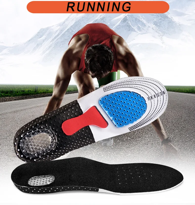 587N - Semelles de Sport en mousse et Silicone, Support de voûte plantaire orthopédique 40-46 - Noir