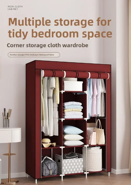 Armoire Penderie pliable à 3 portes 8 étagères Pour Rangement de vêtements