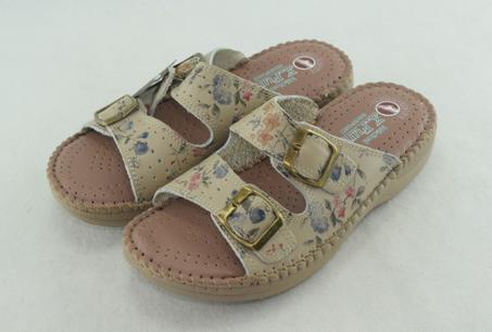 817-Sandale femme beige - Fleurs, sandale en cuir souple et léger, confortable
