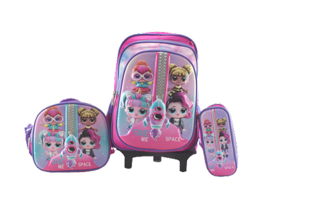 861 - Cartable scolaire à roulette 3 pièces LOL