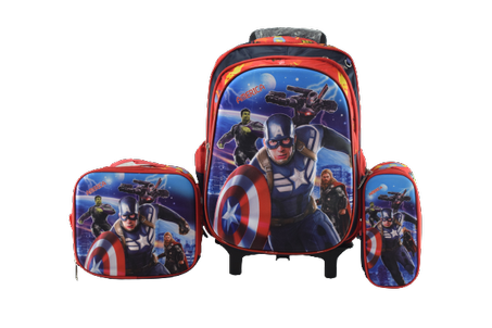 851 - Cartable scolaire à roulette 3 pièces CAPTAIN AMERICA