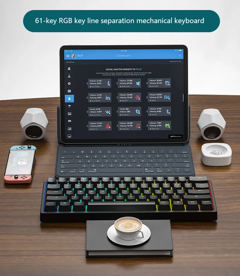 883 - Mini Clavier de Jeu Mécanique Filaire 60%, Ultra-Compact Rétroéclairé RGB