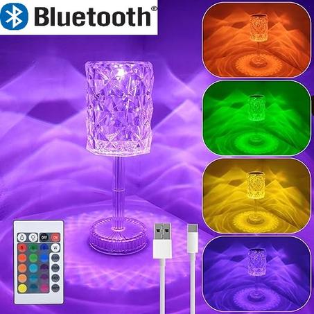 917 - Lampe de table en verre à couleur changeante et Bluetooth