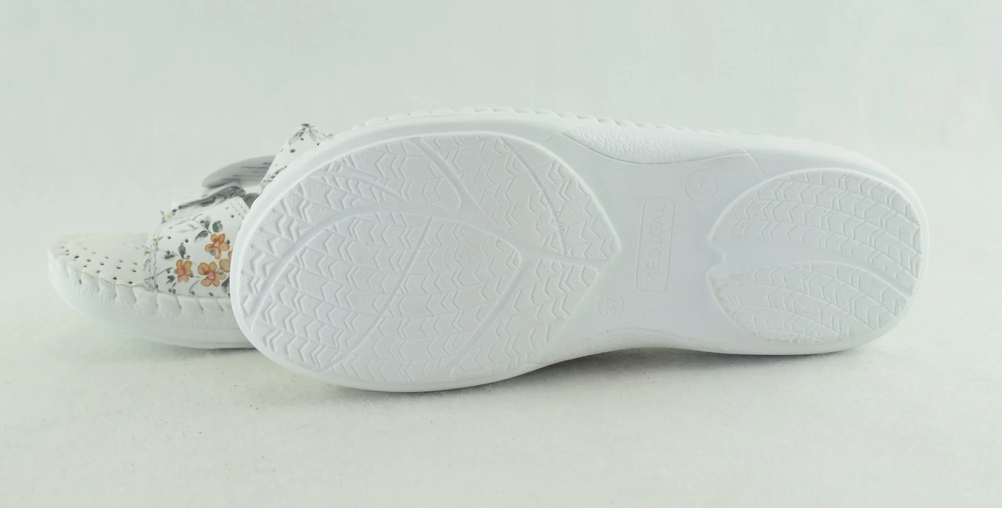 818-Sandale femme Blanc - Flower, sandale en cuir souple et léger, confortable