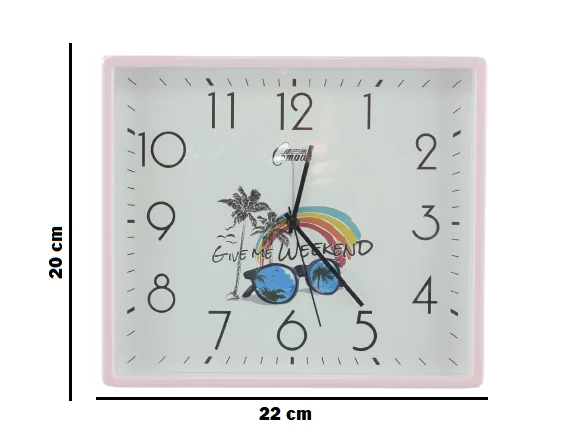 825 - Horloge murale carrée à quartz -Rose