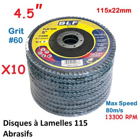10 Disques de ponçage à Lamelles 115 Abrasifs pour Acier Inox Métal Grain 60