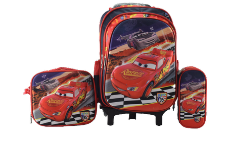 848 - Cartable scolaire à roulette 3 pièces CARS