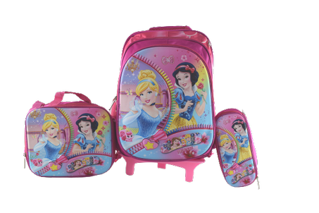 868 - Cartable scolaire à roulette 3 pièces Princess