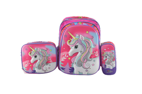 844 - Cartable scolaire à roulette 3 pièces Unicorn