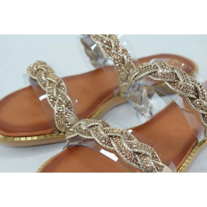 296-Sandale femme élégante dorée  - Or