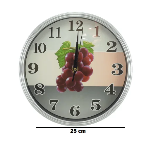 811U - Horloge murale à quartz ronde et moderne simple, argent-raisin