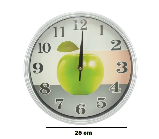 811V - Horloge murale à quartz ronde moderne simple - pomme verte