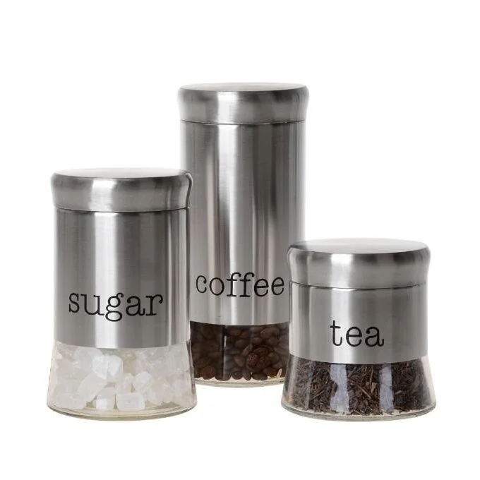 382 - 3 Bouteilles de stockage de Sucre, Café & thé, Boîte de rangement de cuisine - H4082