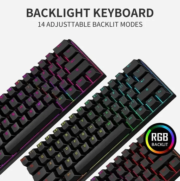 883 - Mini Clavier de Jeu Mécanique Filaire 60%, Ultra-Compact Rétroéclairé RGB