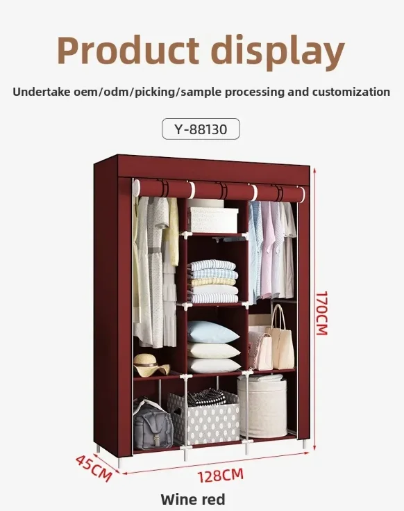 Armoire Penderie pliable à 3 portes 8 étagères Pour Rangement de vêtements