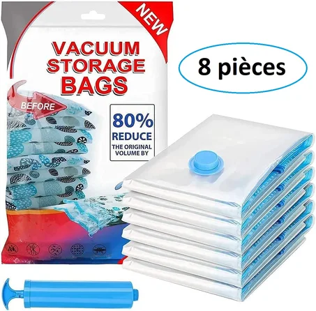 Lot de 8 Sac de Rangement sous vide pour Voyage avec Pompe
