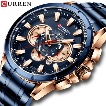 CURREN-montren acier inoxydable,chronographe Bleu