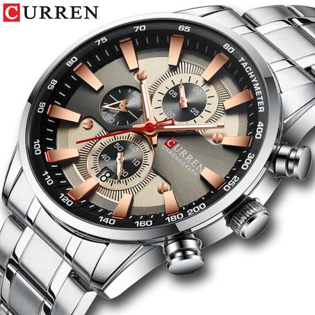 CURREN-montren acier inoxydable,chronographe gris