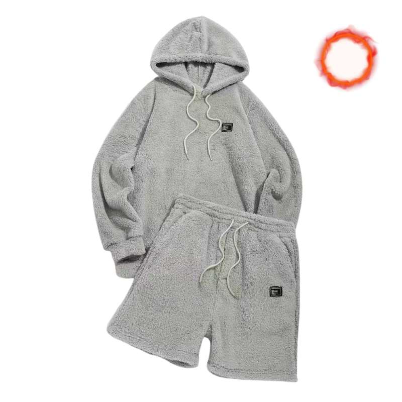 طقم دافئ بفرو مزدوج: هودي وشورت رياضي عصري