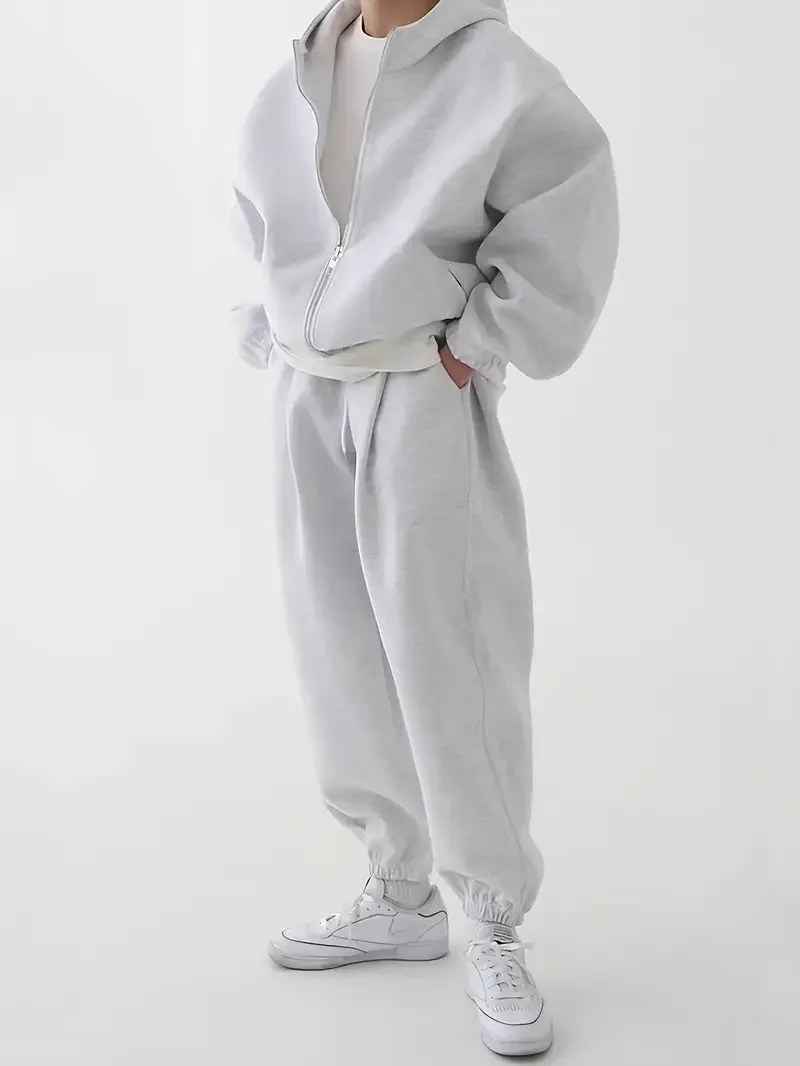 ART CLOTHES - Essentials - Sweat à capuche ultra oversize à fermeture éclair - Gris