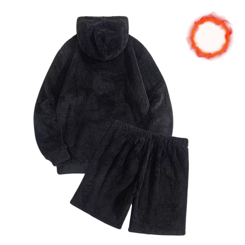 طقم دافئ بفرو مزدوج: هودي وشورت رياضي عصري