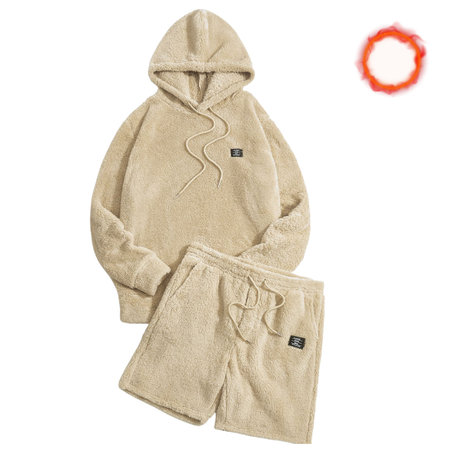 طقم دافئ بفرو مزدوج: هودي وشورت رياضي عصري
