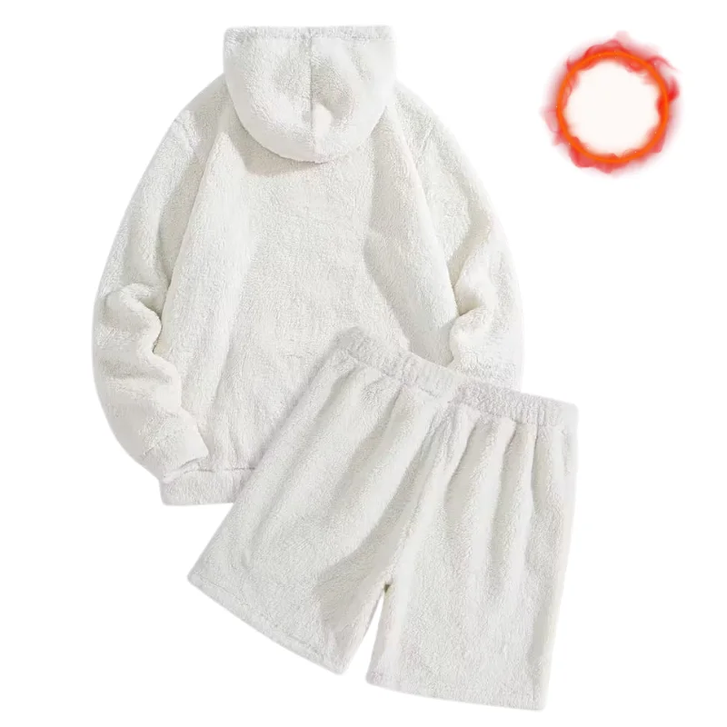 طقم دافئ بفرو مزدوج: هودي وشورت رياضي عصري